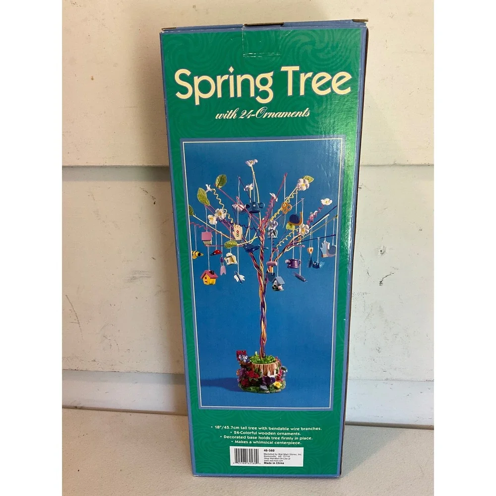 Spring Tree with 24 Wooden Ornaments 18 Inch Bendable Wire Easter Centerpiece